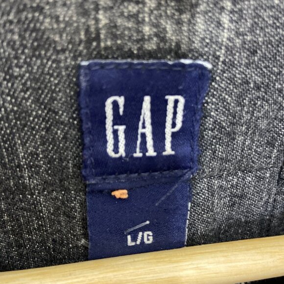 Gap Woman L Black Denim Girl Pwr Drinking Patches Jacket Irish Grunge Biker - Picture 5 of 9